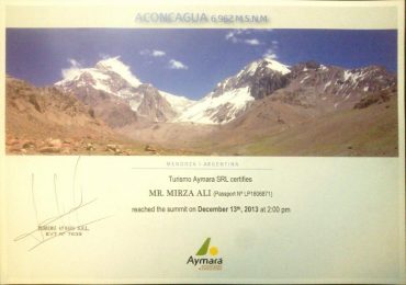 Aconcagua Climbing Certificate