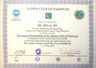 Member of Alpine Club of Pakistan