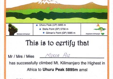 Mount Kilimanjaro Climbing Certificate