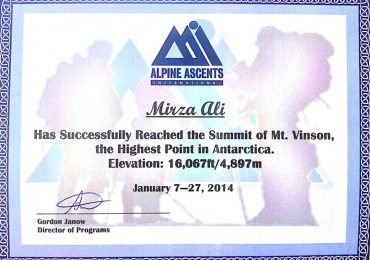 Mount Vinson Climbing Certificate